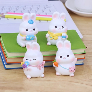 Kreatives Süßes Weißes Kaninchen Harz Schreibtisch Ornament Miniatur Tierfigur Für Auto Zuhause Büro Deko Kawaii Geschenk