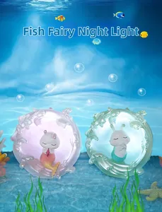 Pink and blue mermaid fish elf night lights with wave design for kids bedroom decor