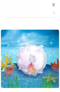 Detail of cute rabbit mermaid lamp inside glowing crystal shell with sea elves theme