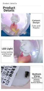 Detail view of cartoon mermaid LED night light showing battery compartment and power switch