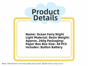 Technical specifications of the mermaid resin night light with battery details