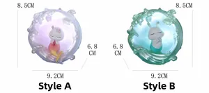 Detailed dimensions of cute mermaid rabbit night lights in pink and blue resin finishes