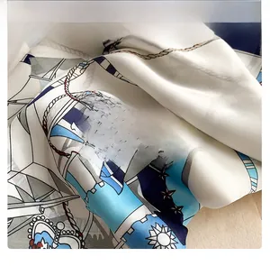 Detail of nautical chain print on silky scarf featuring anchor and rope patterns