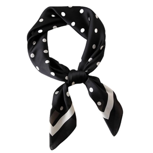 Foulard en satin à pois pour femmes noir et blanc avec un nœud élégant