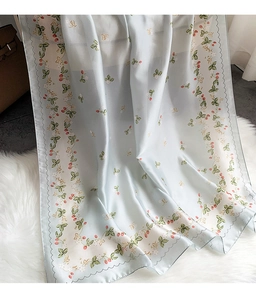 Close-up of silk scarf showing glossy satin texture and vibrant strawberry floral print