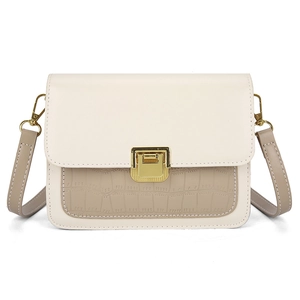 Chic two-tone crossbody bag with beige and khaki croc-effect flap and golden clasp