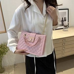 Pink quilted chain crossbody bag for women with gold hardware and stylish design