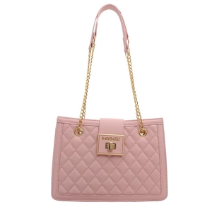 Pink quilted leather chain shoulder bag with classic diamond pattern and gold hardware
