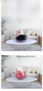 Detailed view of creative fruit tray with elf figurine in purple and pink styles