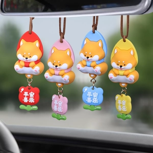 Cartoon Shiba Inu Duck Rabbit Bear Car Rearview Mirror Hanging Ornament Lucky Blessing Pendant Auto Interior Decoration Gift