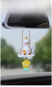 Cute Momo duck car rear view mirror hanging ornament with swinging duckling and flower