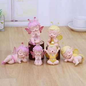 Cute Secret Garden Flower Fairy Elf Resin Figurine Cartoon Girl With Wings Crown Statues Desk Car Ornament Healing Home Decor Gift