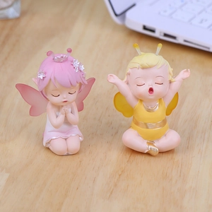 Cute resin flower fairy figurines for desk and car interior decor, set of two pieces