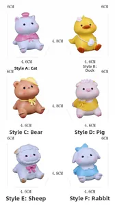 Miniature resin animal figurines set of six including cat and pig with 6cm height detail