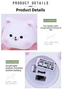 Détails de la base de la veilleuse chat blanc avec interrupteur et pile bouton