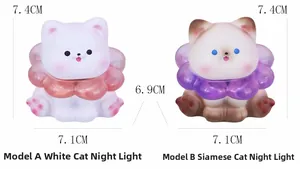 Détail des veilleuses chat avec dimensions de 7,4 cm de hauteur et 7,1 cm de largeur