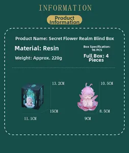 Detailed size chart and specifications for the pink flower fairy resin blind box figure