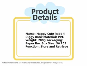 Detailed specifications of durable vinyl bunny piggy bank with easy access features