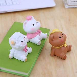 Set of cute resin animal figurines including a cat, sheep, and bear for car or desk decor