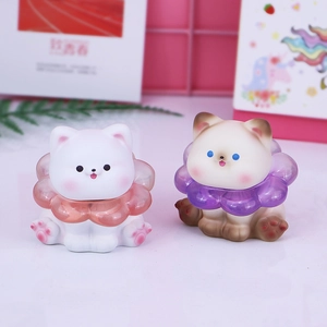 Veilleuse Chat Dessin Animé Mignon Ornement Bureau Résine Collier Fleur Lampe Chevet LED Pour Décor Chambre Enfant Kawaii Esthétique Cadeau