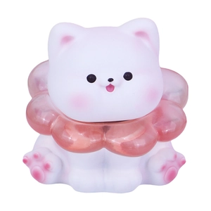 Veilleuse chat blanc mignon avec collier rose pour décoration de chambre d'enfant