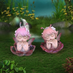 Secret Flower Fairy blind box figurines in pink resin with translucent petal base