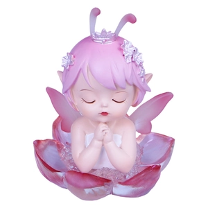Pink fairy figurines mystery box with translucent wings and flower lotus base toy