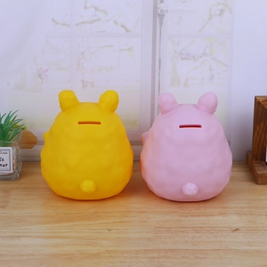 Cute cartoon rabbit piggy bank set in yellow and pink vinyl for children's gifts
