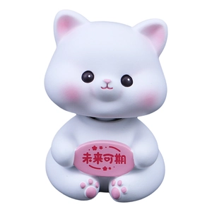 Cute white cat resin car dashboard ornament with Future is Bright sign for desk decor
