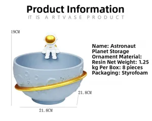 Detailed dimensions of astronaut planet resin storage tray with gold ring decor