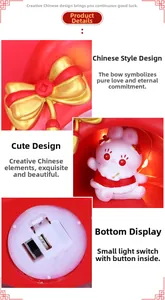 Detail of red rabbit night light showing the LED switch and button battery compartment