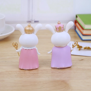 Cute cartoon bunny ornaments set with pink and purple capes for home and desk decor