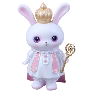 Cute white bunny figurine with golden crown and scepter for office or cake decor