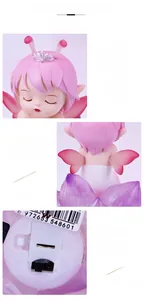 Detail view of cartoon flower fairy night light showing power switch and button battery