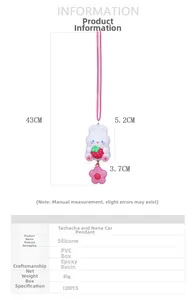 Detailed size and specs of cute silicone rabbit car pendant with strawberry and pink cord