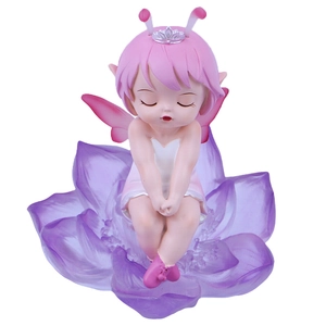 Cartoon flower fairy night light on purple lotus base for girl's bedroom decoration