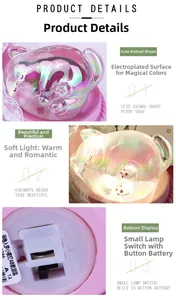 Detail view of electroplated cat night light showing battery compartment and soft glow