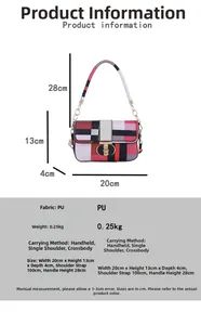 Detailed size specifications for the checkered crossbody bag with PU material and chain