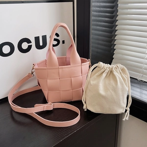 Sac Seau Tressé en Cuir PU pour Femmes Bandoulière Minimaliste Avec Pochette Intérieure à Cordon Sac à Main à la Mode
