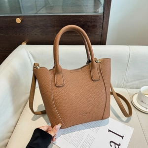 Sac Bandoulière Femme en Cuir PU Texture Litchi Sac à Main Mode Seau Décontracté Fourre-tout Avec Poignée