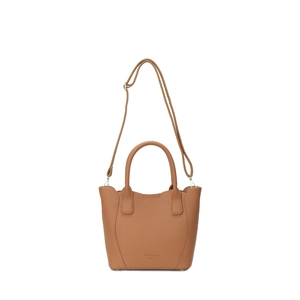 Sac seau en cuir marron avec poignées et bandoulière réglable amovible