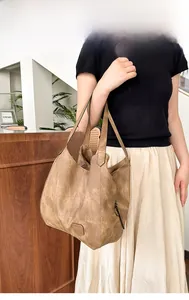 Detailed macro view of retro brown textured leather tote with metallic zipper pocket