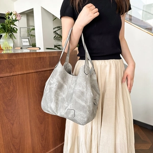 Gray vintage textured large capacity tote bag with dual shoulder straps for daily use