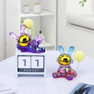 Iridescent plating astronaut rabbit figurines for home office desk decor and car interior