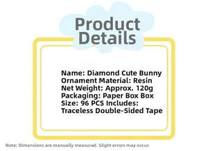 Specifications of cute resin rabbit ornament with diamond inlay and adhesive pad