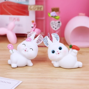 Cute resin rabbit figurines with sparkling rhinestones for desk and room decoration