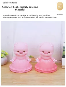 Detail of cute pink pig piggy bank made of high-quality vinyl material for kids