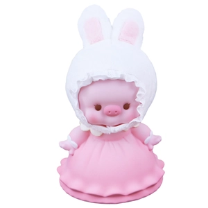 Pink plush pig money box in rabbit hoodie, cute animal piggy bank for girls' gift