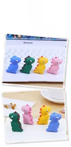 Mini-Dinosaurier-Figuren aus Silikon in Grün, Gelb, Rosa und Blau für den Schreibtisch