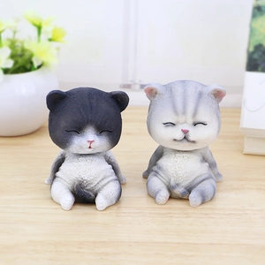Lindo Adorno de Gato de Resina con Cabeza Oscilante Figurita de Gato Bobblehead Creativa para Escritorio Coche Con Luz LED